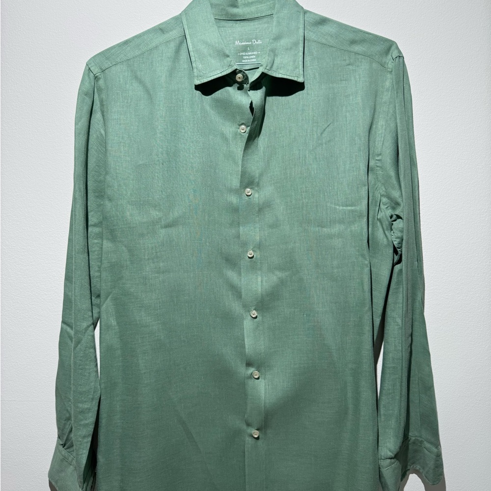 Massimo Dutti Sage Green Casual Shirt Size Large Slim Linen